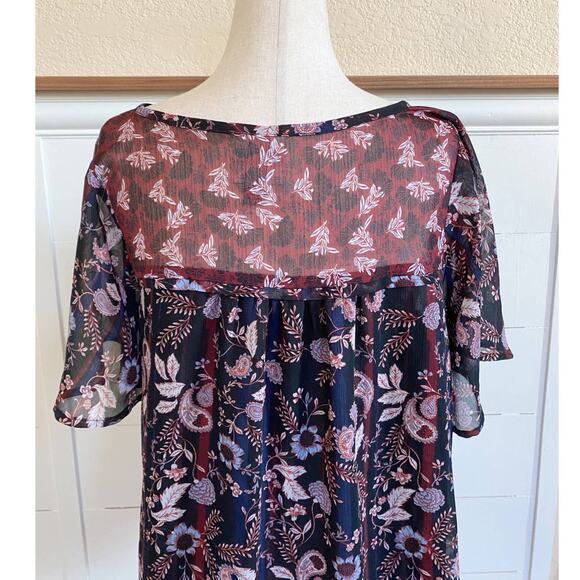 Knox Rose Women's Short Sleeve Floral Paisley Red Blue Top‎ Blouse V-Neck XS - Picture 12 of 12